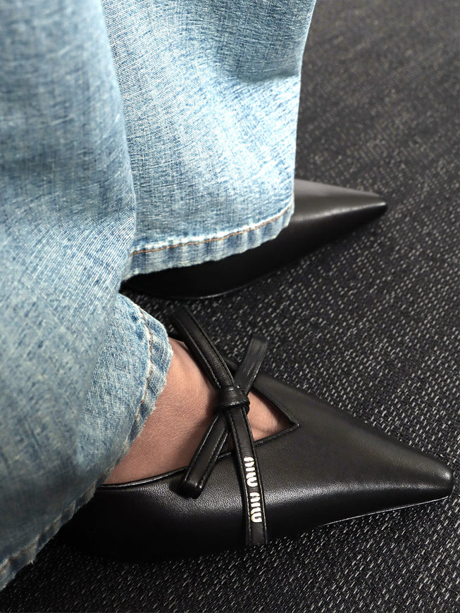 Miu Miu Leather Décolleté With Logo Bow Detail