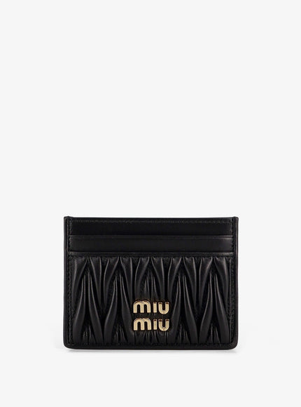 Miu Miu Quilted Leather Card Holder With Metal Lettering Logo Uni Nero