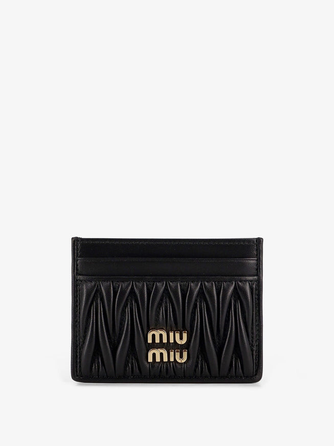 Miu Miu Quilted Leather Card Holder With Metal Lettering Logo Uni Nero