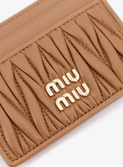 Miu Miu Quilted Leather Card Holder With Metal Lettering Logo