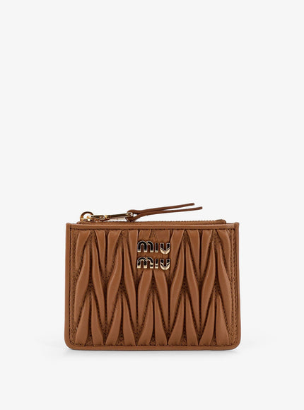 Miu Miu Quilted Leather Card Holder Uni Caramel