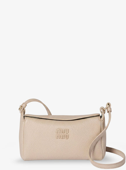 Miu Miu Leather Crossbody Bag With Logo On The Front Uni Travertino