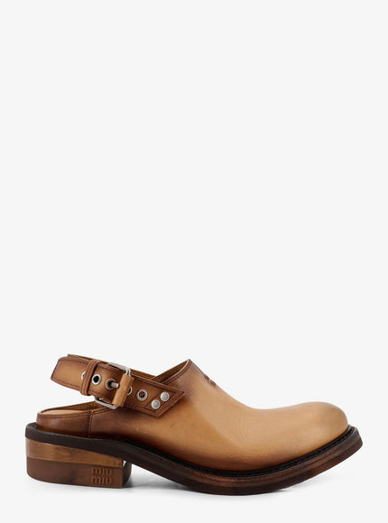 Miu Miu Foule Leather Sabot Sandals Cuoio