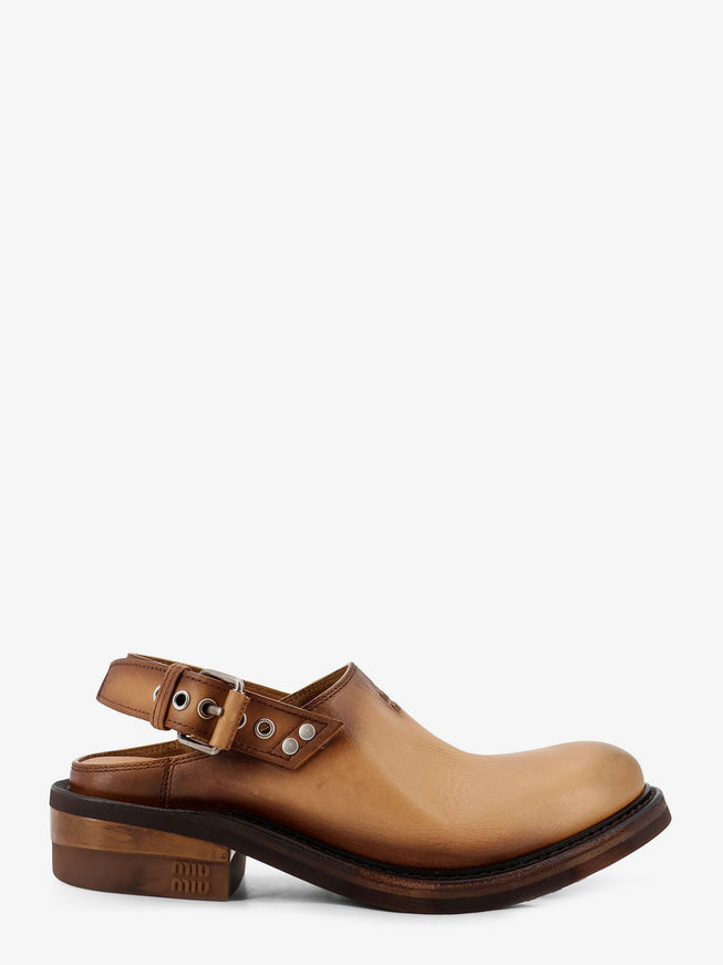 Miu Miu Foule Leather Sabot Sandals Cuoio