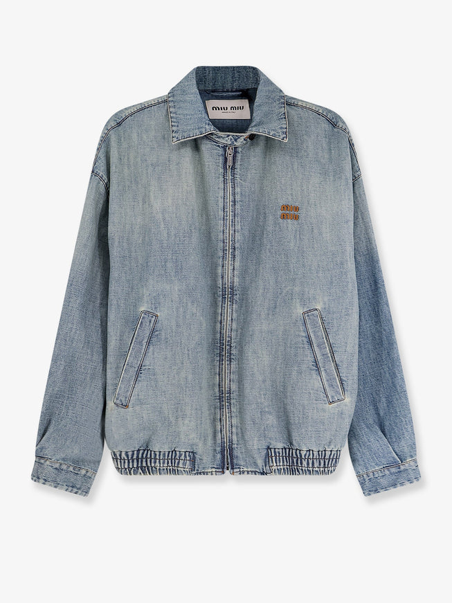 Miu Miu Denim Jacket With Miu Miu Embroidery Celeste