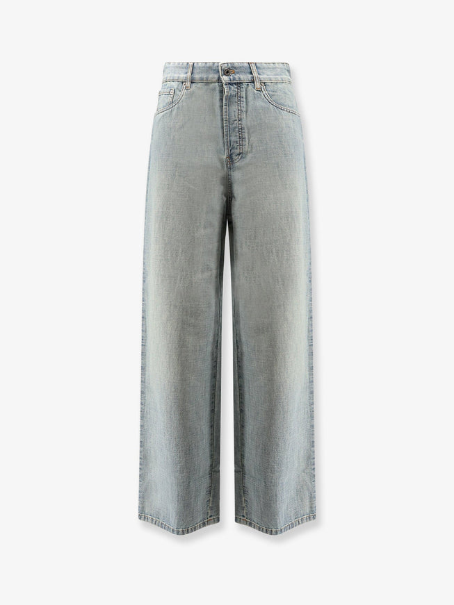 Miu Miu Cotton Jeans With Logo Lettering Embroidery Celeste