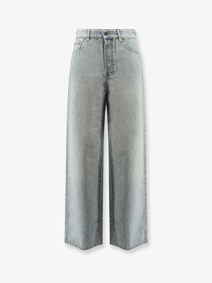 Miu Miu Cotton Jeans With Logo Lettering Embroidery Celeste