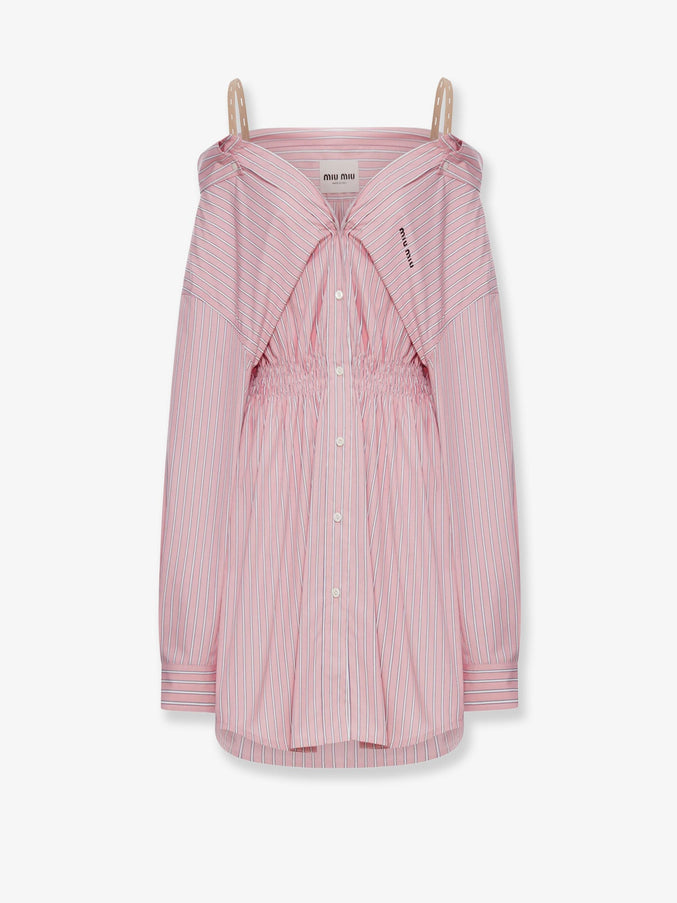 Miu Miu Striped Cotton Shirt Dress 36 Rosa