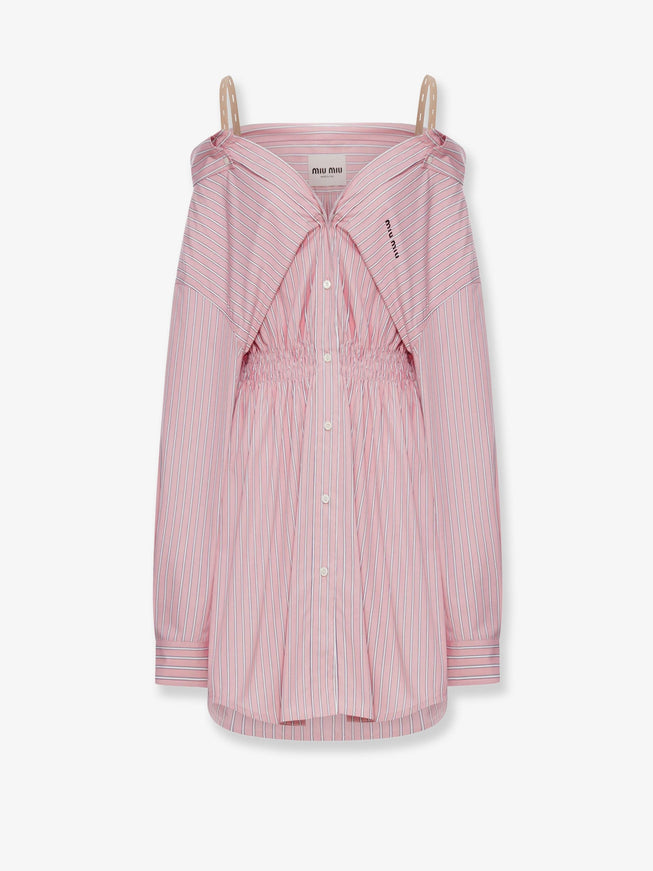 Miu Miu Striped Cotton Shirt Dress Rosa
