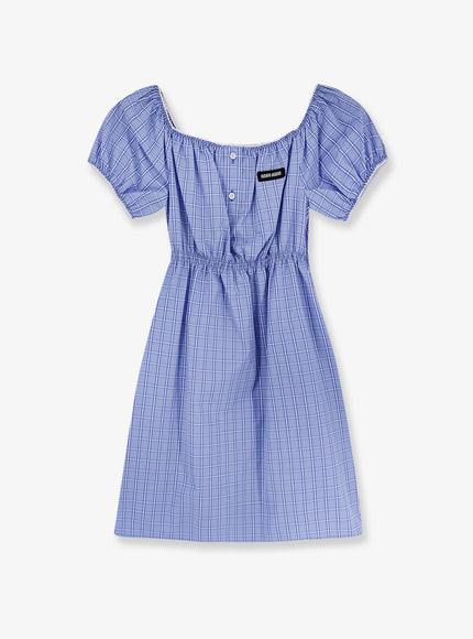 Miu Miu Madras Cotton Mini Dress Celeste