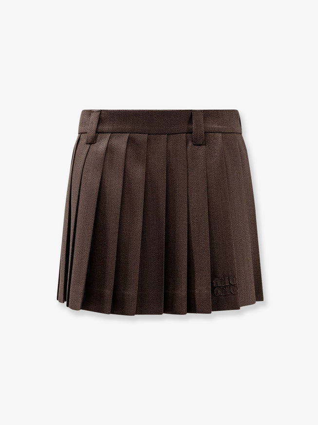 Miu Miu Cover Fabric Pleated Mini Skirt Cacao