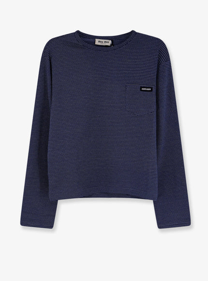 Miu Miu Two-Tone Jersey T-Shirt With Logo Lettering Royalbianco