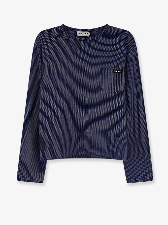 Miu Miu Two-Tone Jersey T-Shirt With Logo Lettering Royalbianco
