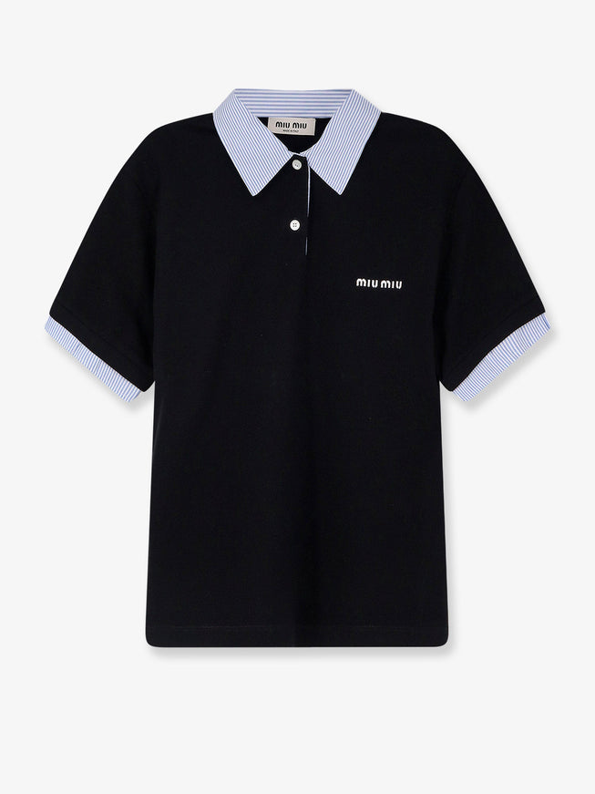 Miu Miu Piquet Cotton Polo Shirt Nero