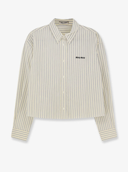 Miu Miu Pin Check Cotton Shirt Crema