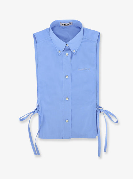 Miu Miu Cotton Shirt With Front Embroidered Logo Celeste