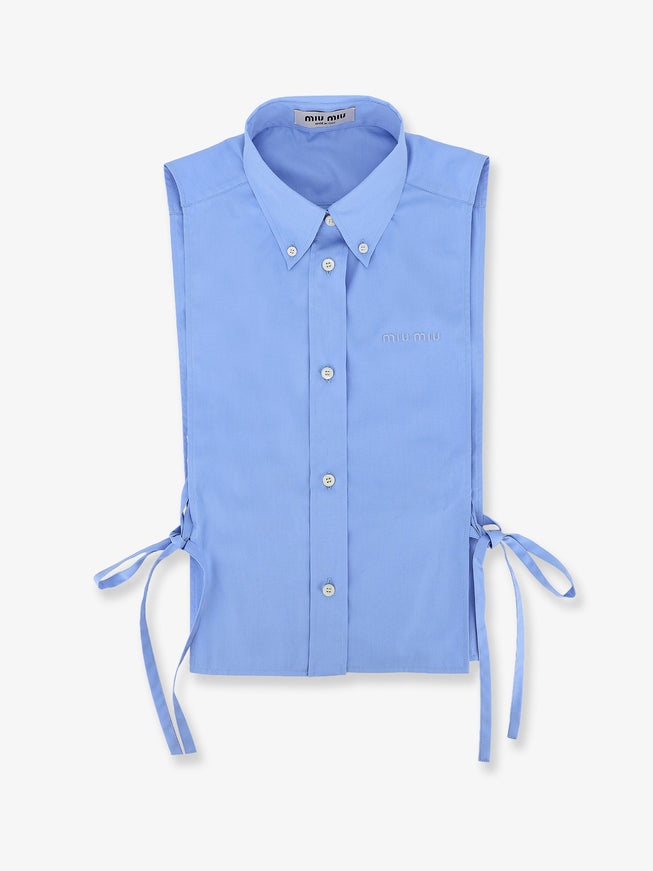 Miu Miu Cotton Shirt With Front Embroidered Logo Celeste