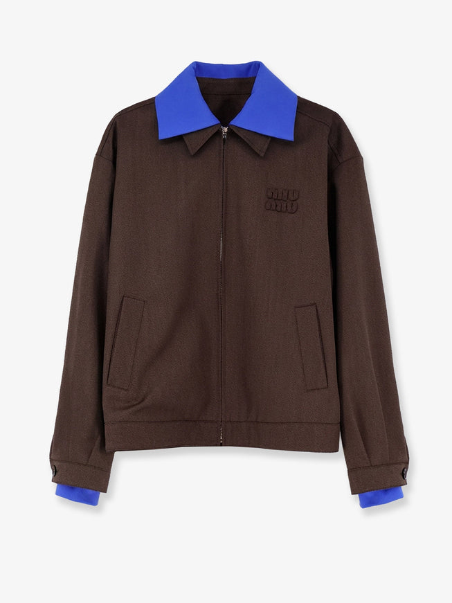 Miu Miu Virgin Wool Jacket With Logo Detail Cacao