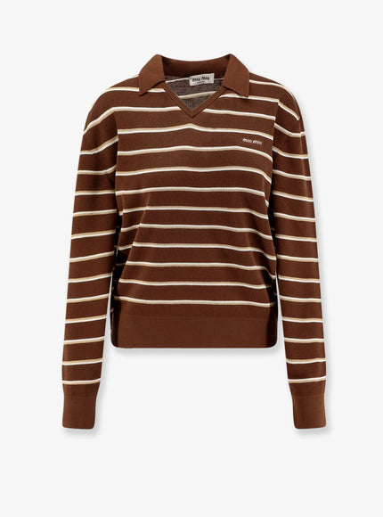Miu Miu Striped Cotton Polo Shirt Cacao