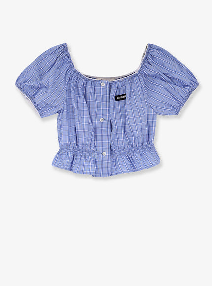 Miu Miu Striped Cotton Top Celeste