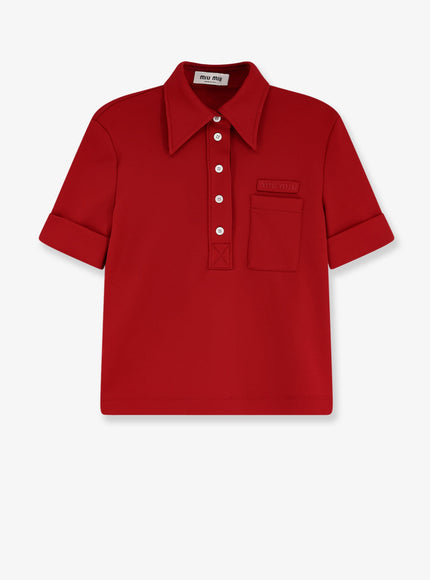 Miu Miu Polo Shirt With Lettering Logo Patch Rubino