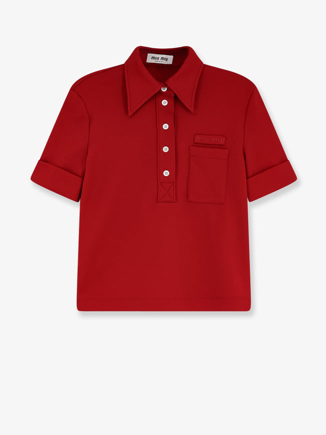 Miu Miu Polo Shirt With Lettering Logo Patch Rubino