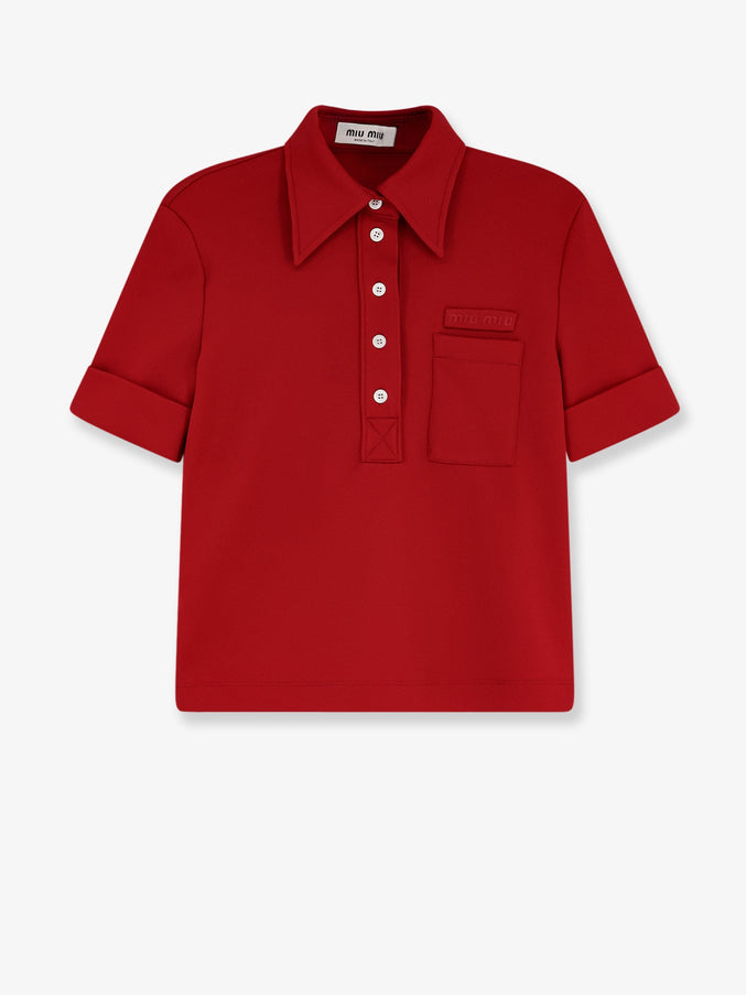 Miu Miu Polo Shirt With Lettering Logo Patch Rubino
