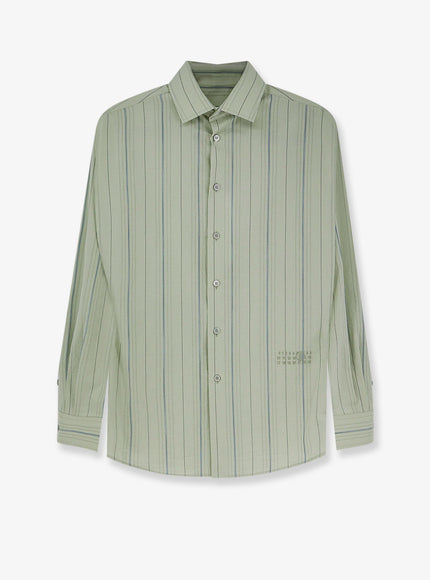 Mm6 Maison Margiela Striped Cotton Shirt Sagegreen