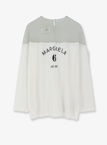 Mm6 Maison Margiela Cotton T-Shirt With Voile Insert Offwhite
