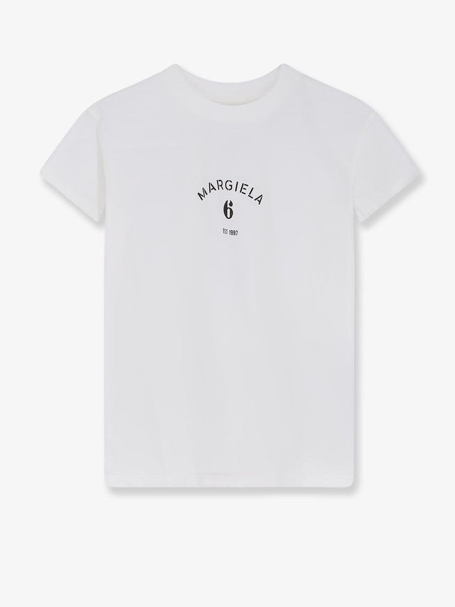 Mm6 Maison Margiela Cotton T-Shirt With Logo Print Offwhite