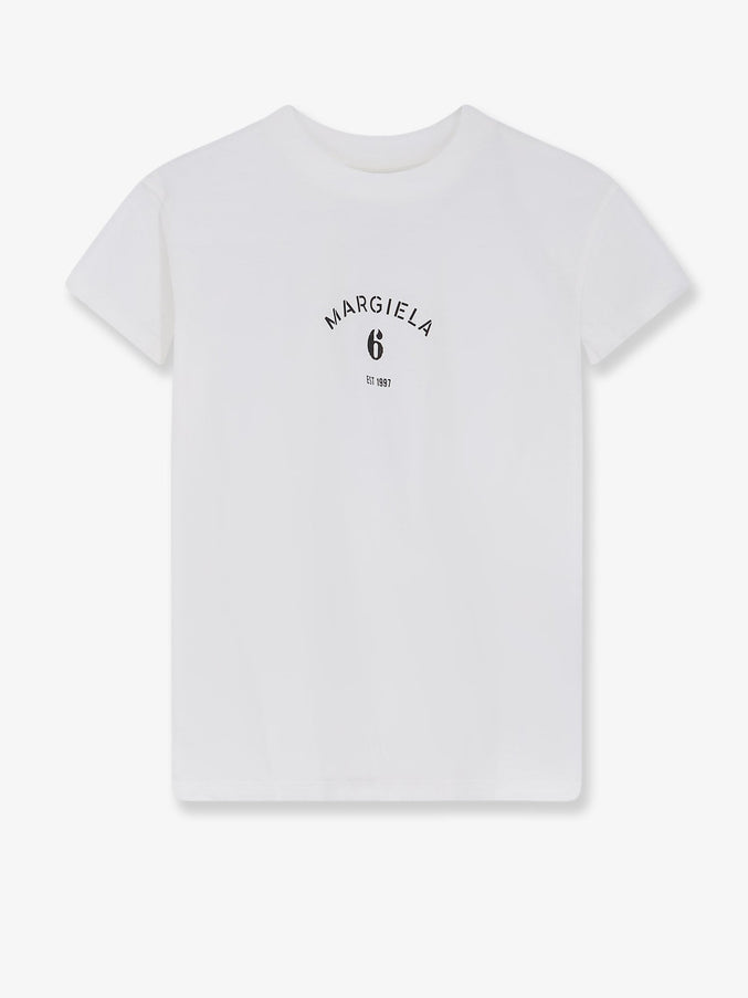 Mm6 Maison Margiela Cotton T-Shirt With Logo Print Offwhite