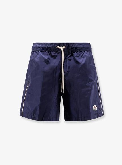 Moncler Nylon Swim Shorts With Side Logo Patch Azzurro