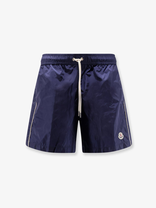 Moncler Nylon Swim Shorts With Side Logo Patch Azzurro