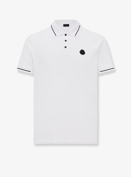 Moncler Cotton Polo Shirt With Logo Patch Bianco