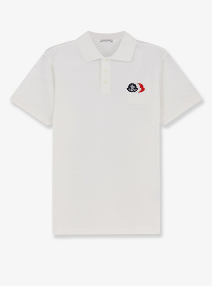 Moncler Cotton Polo Shirt With Tricolor Logo Patch Bianco