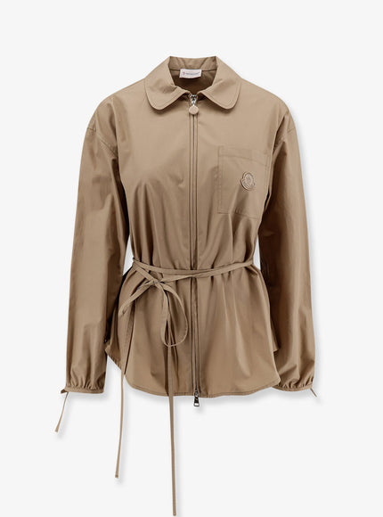 Moncler Cotton Shirt Jacket With Front Embroidered Logo Beige