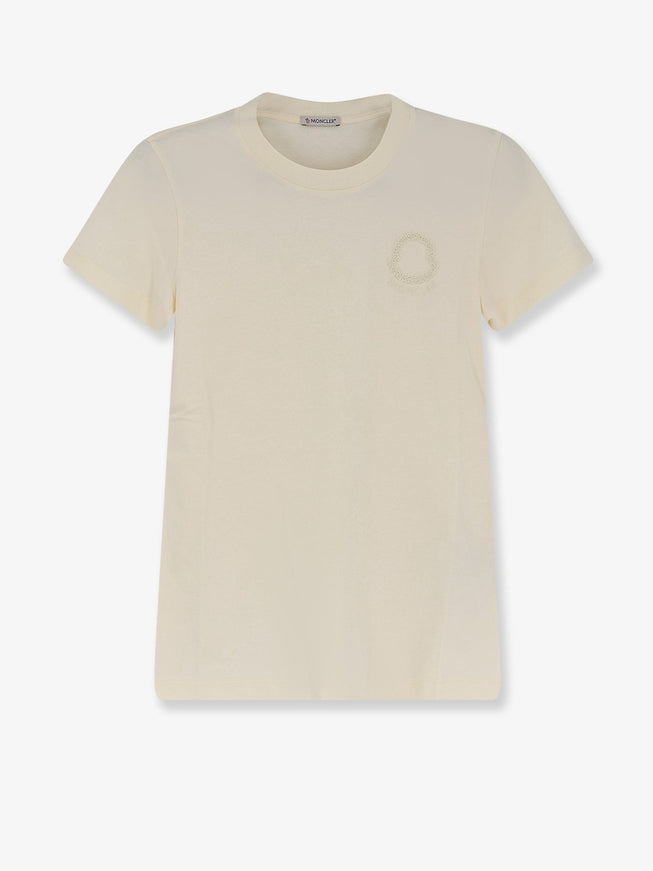 Moncler Cotton T-Shirt With Flocked Logo On The Front Bianco