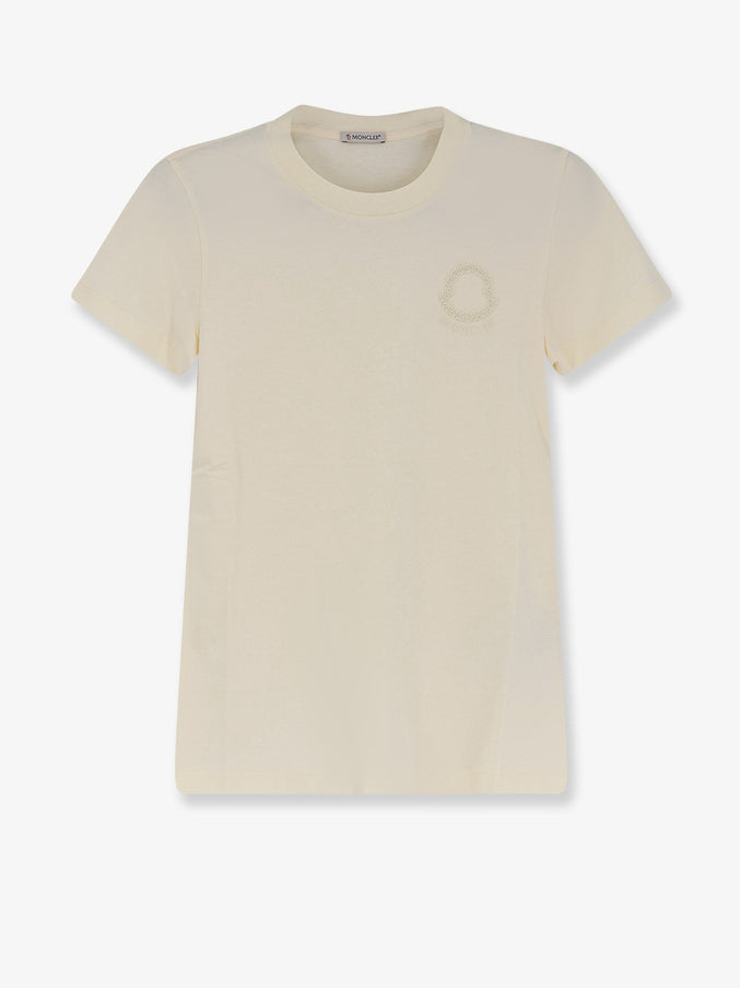 Moncler Cotton T-Shirt With Flocked Logo On The Front Bianco