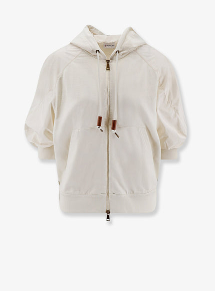 Moncler Cotton Sweatshirt With Nylon Sleeves Bianco
