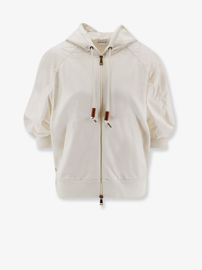 Moncler Cotton Sweatshirt With Nylon Sleeves Bianco