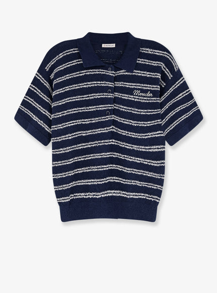 Moncler Cotton Blend Polo Shirt With Bouclé Effect Blu