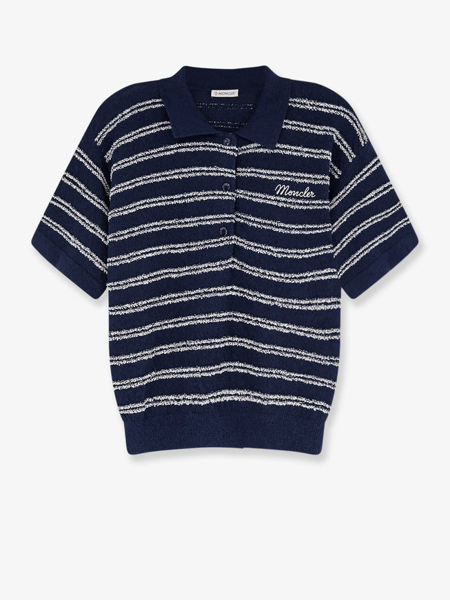 Moncler Cotton Blend Polo Shirt With Bouclé Effect Blu