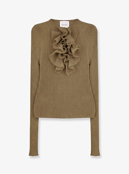Nude Ribbed Cotton Blend Sweater Khaki