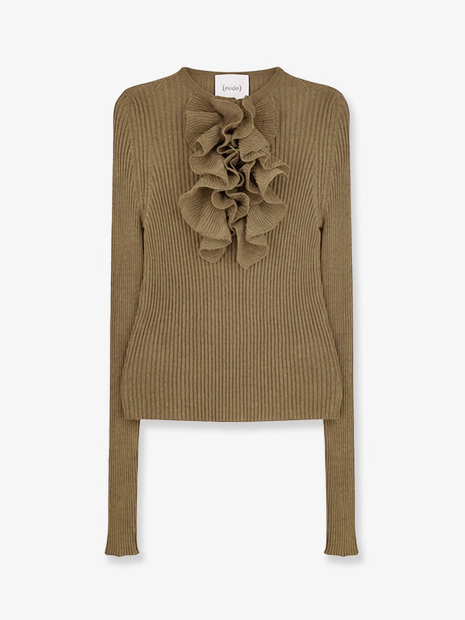 Nude Ribbed Cotton Blend Sweater Khaki