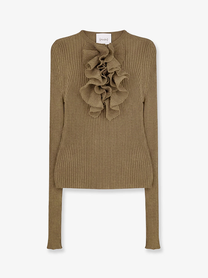 Nude Ribbed Cotton Blend Sweater Khaki