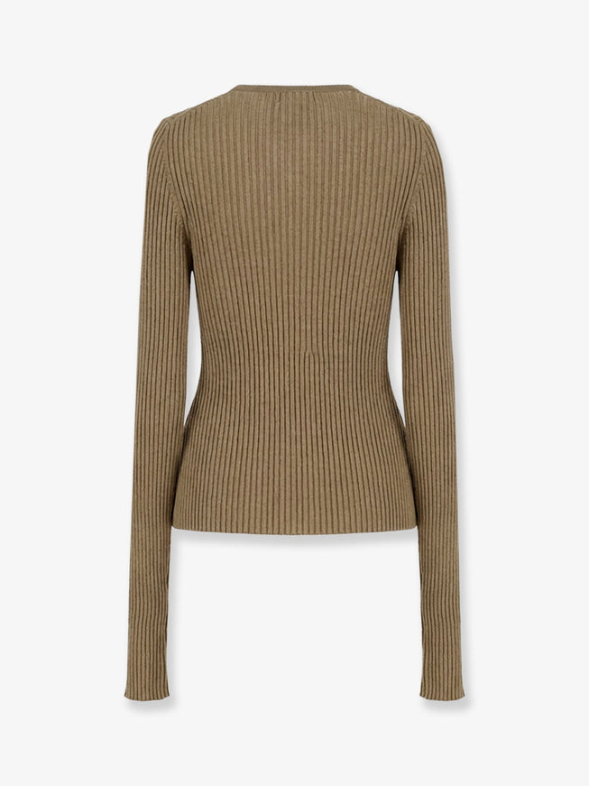 Nude Ribbed Cotton Blend Sweater
