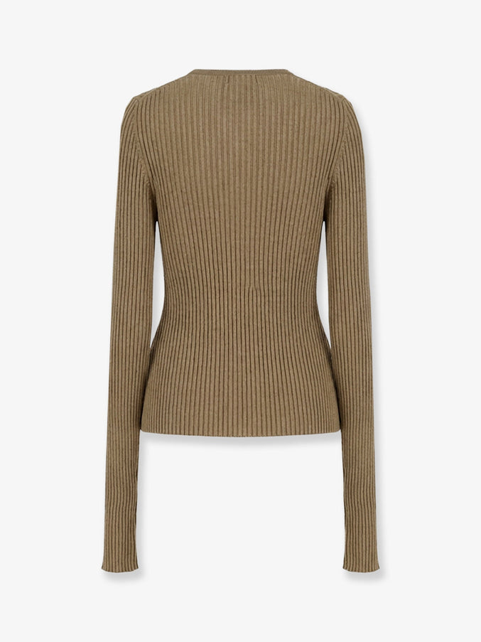 Nude Ribbed Cotton Blend Sweater