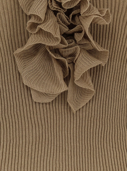 Nude Ribbed Cotton Blend Sweater