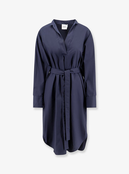 Nude Cotton Dress With Belt Blue