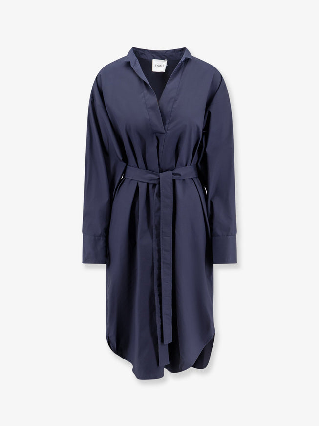 Nude Cotton Dress With Belt Blue